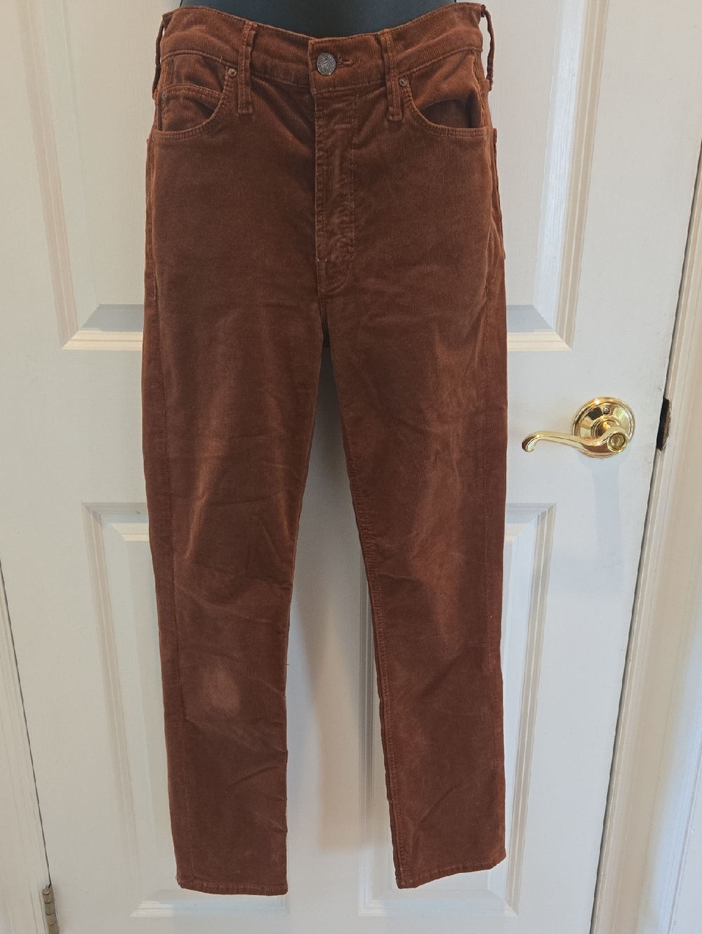 MOTHER Mid Rise Dazzler Ankle Pants 26 Hopscotch Brown Leather Corduroy USA